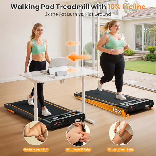 Image of HiFast Walking Pad with Incline, Under Desk Treadmill for Home, 2.5 HP Portable Treadmills with Incline, Compact Treadmill Small Running Pad with LED Display, Remote Control