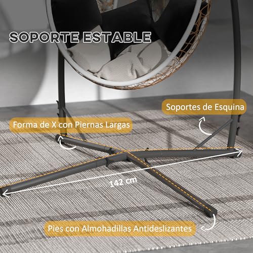 Outsunny Soporte para Silla Colgante de Huevos Altura 215 cm con Estructura de Acero Base Estable y Portavaso Soporte para Silla Columpio para Patio Jardín Balcón Carga 150 kg Negro - imagen 5