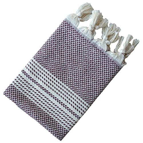 Dandelion - Herringbone Pattern - Set of 2 Naturally-Dyed Cotton Turkish Hand Towels Peshkir - 35x19 Inches - Burgundy