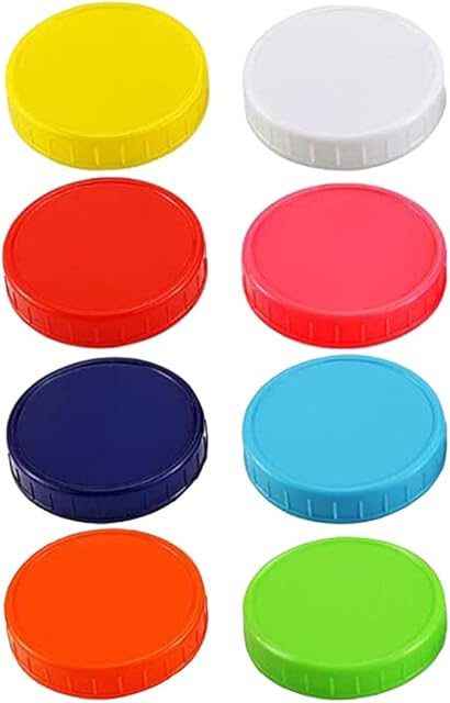 Hsthe Sea 8 Pack Wide Mouth Mason Jar Lids for Ball, Kerr and More,Food Grade Colored Plastic Storage Caps for Mason and Canning Jars, Leak Proof & Anti-Scratch Resistant Surface