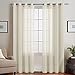 Produktbild TOPICK Beige Lange Gardinen Vorhang für Wohnzimmer transparent mit Ösen Ösenschal dekoschal Voile 225 x 140 cm (H x B) 2er Set