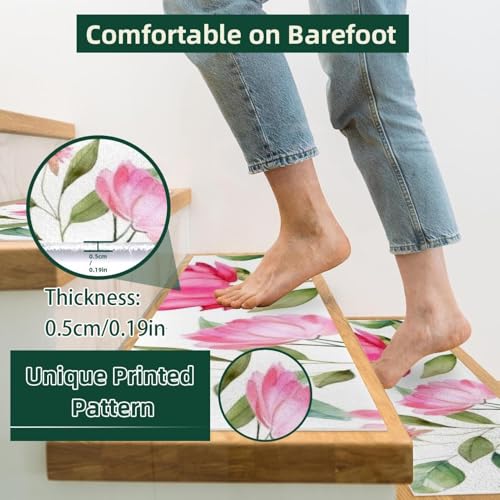 Peldaños de escalera de madera con alfombras antideslizantes rosa de 8x30" pack de 15 3