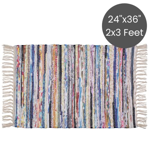 Cote De Amor 2 Pack Reversible Floor Rug 24"X36" (2'X3') Cotton Chindi Rag Rug, Farmhouse Rag Rug For Living Room Bedroom Bathroom Kitchen Nursery Entryway Laundry Room - Multi Colored #TOP3
