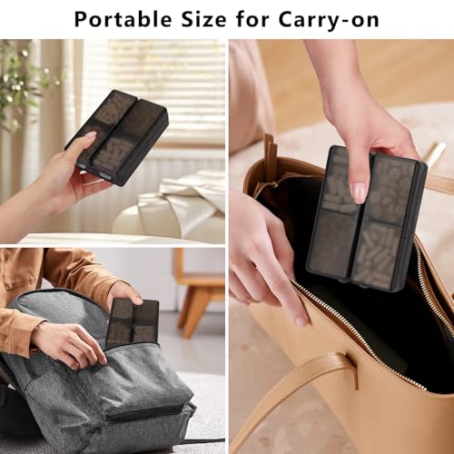 Image of FYY Travel Pill Organizer, Large Pill Box Medicine Case-2pcs Clear Black