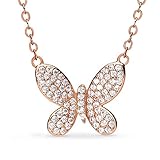 dainty butterfly necklace for women sparkle with 75x individually set simulant diamonds pendant flash plated rose gold a gift she will be proud to wear everyday rose gold 