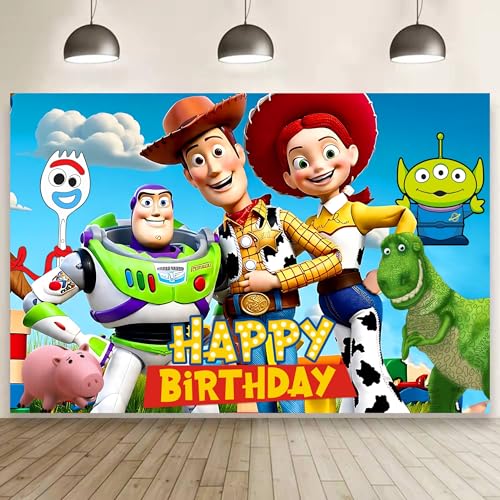 Fondo feliz cumpleaños para fiesta tema dibujos 60x40 pulg miniatura 1
