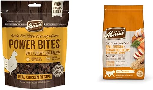 Merrick Healthy Grains - Alimento seco para perros y golosinas para perros sin granos, paquete de recetas de carne de pollo