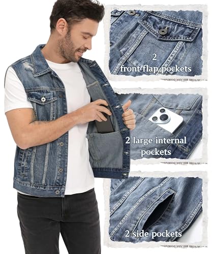 Chaleco de denim para hombre de algodón prémium vaquero clásico con botones robustos 4
