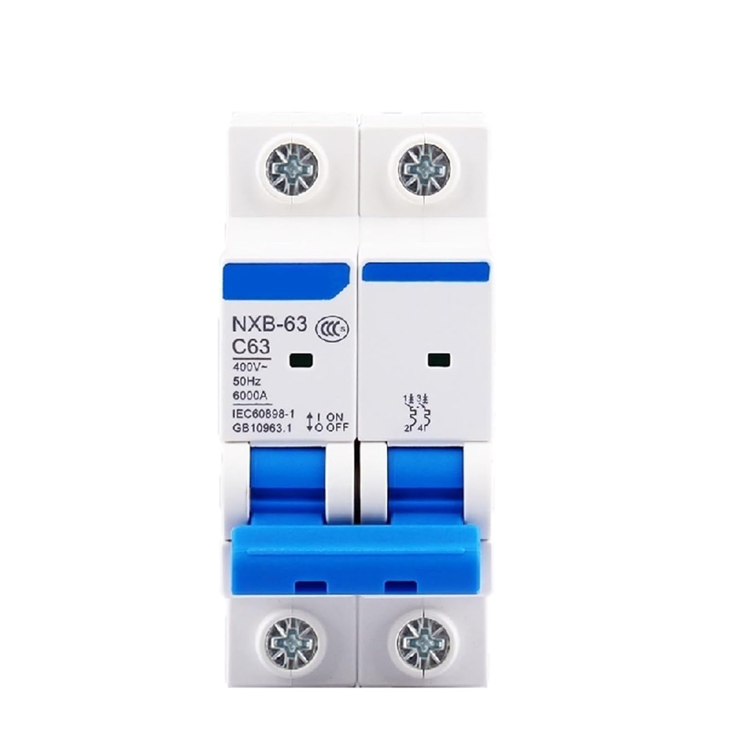 JJHQOKYNA NXB-63 2P Type C Miniature MCB 6kA 380V 400V 415V 1A 2A 3A 4A 6A 10A 16A 20A 25A 32A 40A 50A 63A 1Pcs(3A)