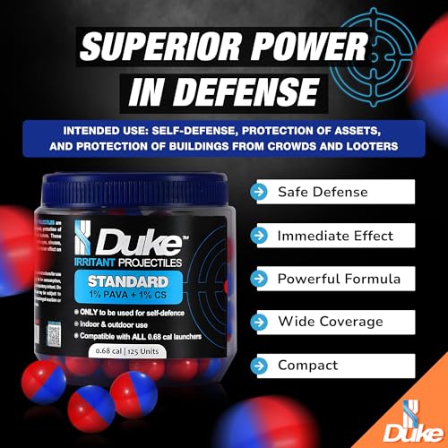 Image of Duke 68 Cal Pepper Ball Projectiles (1% PAVA + 1% CS) - Standard Irritant Projectiles, Non Lethal Pepper Gun Balls for Self Defense Weapons, Home Defense - Round, 3.2g - 3.4g