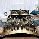 Funda Nordica Cama 180 Teclas del Piano 3D Ropa de Cama de 3 Piezas, Funda Nórdica 260x240 Notas Musicales Fundas de Edredón Microfibra con Cremallera y 2 Fundas de Almohada G-1295