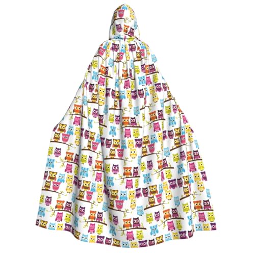 AYYQWE Bata unisex con capucha y diseño de búhos en ramas de árbol de 190 cm para cosplay, festivales, bailes de máscaras