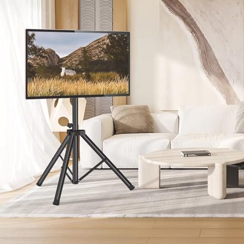 Image of Audiovan Metal Tripod TV Stand Wooden for 32-55 Inch,Floor TV Stand (Height - 1455) 100x100-400x400 VESA Corner TV Stand Floor Standing (Black, Tripod 32-55 Inch)