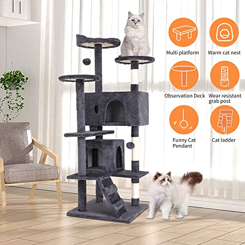 Image of BestPet | 54 inch Cat Tree Tower | Ashy | Sturdy Multi-Level Cat Tree