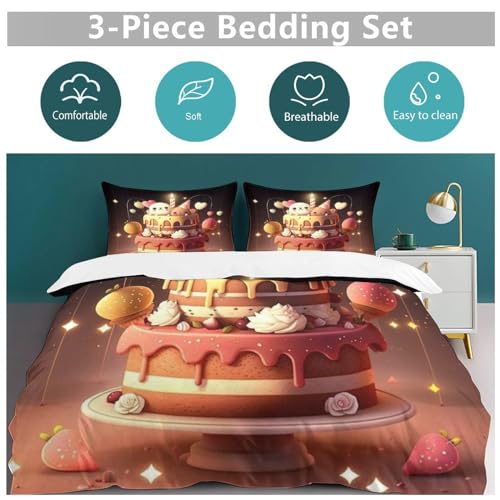 Housse de couette gâteau parure de lit 3 pièces microfibre douce - 4