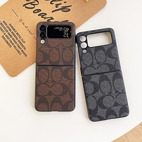 Blugy For Samsung Galaxy Z Flip 3 Case,Classic Design Luxury Pu Leather Ultra Slim Protective Cover Case Compatible With Samsung Z Flip 3 5G(Coffee) #TOP5