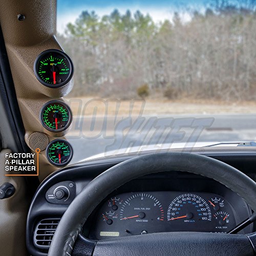 Glowshift Diesel Gauge Package Compatible With Dodge Ram Cummins 2500 3500 1998-2002 - Tinted 7 Color 60 Psi Boost, 1500F Egt & Transmission Temp Gauges - Tan Triple Pillar Pod W Speaker Cutout #TOP1