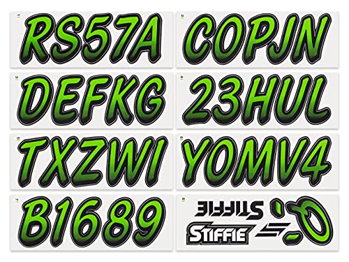 Image of STIFFIE Whipline Team Green /Black 3 inch Super Sticky Boat & PWC Registration Decals • Numbers Letters Stickers