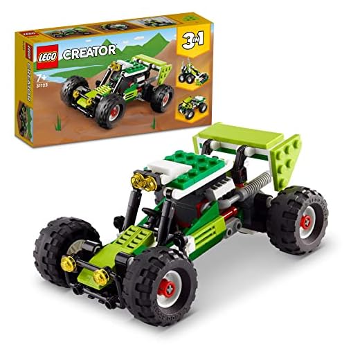 LEGO, 31123 Creator Buggy Todoterreno 3 en 1, Excavadora y Coche ATV de Juguete, Set de Vehículos de Construcción, Idea de Regalo para Niños de 7 Años, Multicolor