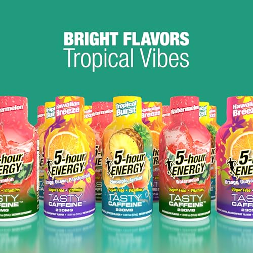 Image of 5-hour ENERGY VARIETY PACK Hawaiian Breeze, Tropical Burst & Watermelon Flavors, 30 Count, 1.93 Fl Oz Energy Shot, Extra Strength, Amino Acids, B Vitamins, Sugar Free and Zero Calories