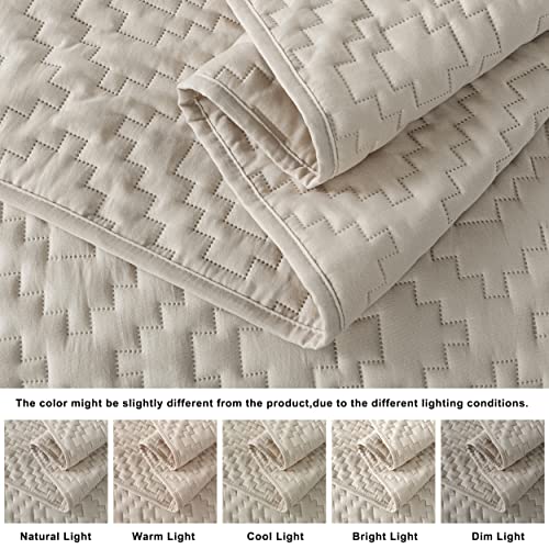 R.share Beige Cream Tan Queen Size Quilt Bedding Sets With Pillow Shams, Boho Full Lightweight Soft Bedspread Coverlet, Quilted Blanket Thin Comforter Bed Cover For All Season, 3 Pieces, 90X90 Inches #TOP3