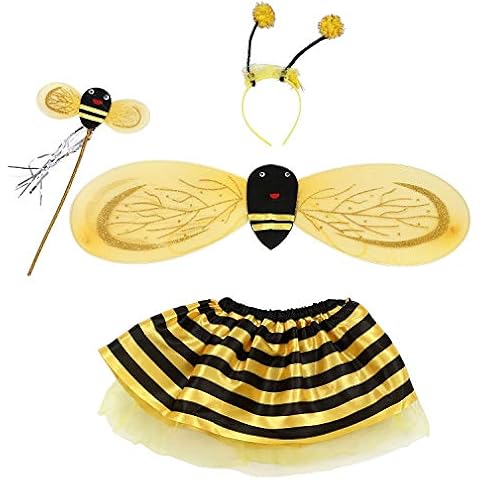 Nemeae 4Pc Bumble Bee Honey Girls Kids Fairy Fancy Dress Up Party Costume Cover