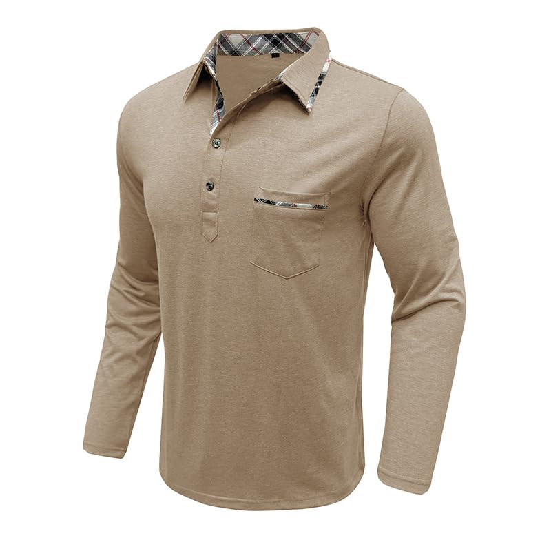Aulemen Mens Long Sleeve Polo Shirts Casual Moisture Stylish Golf Tops Pocket miniatura 3