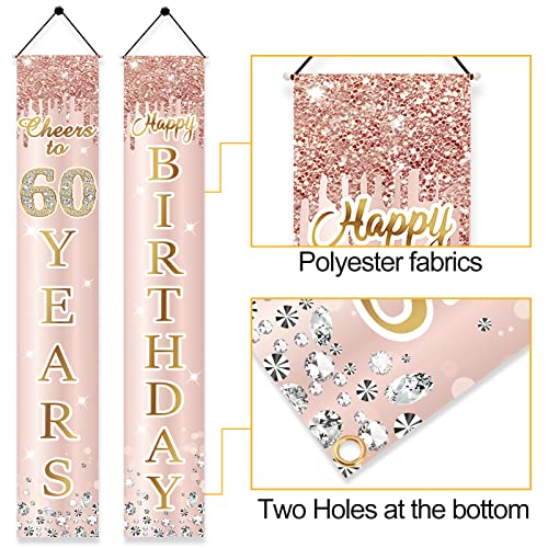 Image of 60th Birthday Decorations Door Banner for Women, Pink Rose Gold Cheers to 60 Years Birthday Backdrop Sign Party Supplies, Happy Sixty Birthday Porch Decor for Outdoor Indoor