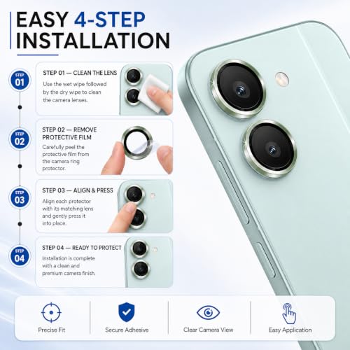 Image of ArmourPro Camera Lens Protector for Redmi Turbo 5 Tough HD Individual Aluminum Alloy Rings 9H Camera Cover, Scratch-Resistant,Camera Lens Protection| Green, 1 Pack