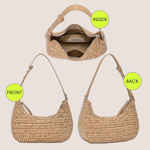 Antik Kraft Jules Straw Shoulder Bag | Handcrafted Straw Purse with Adjustable Shoulder Strap | Eco-Friendly Summer Bag2