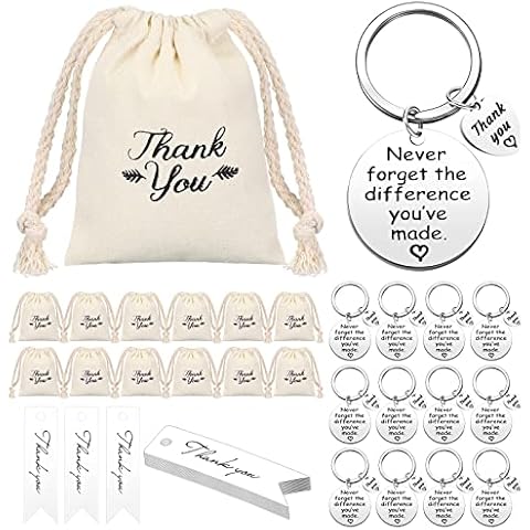 Yinkin 36 Pcs Employee Appreciation Gift for Coworker Thank You Gifts Bulk Keychain with Drawstring Bags and Cards(White) Cover
