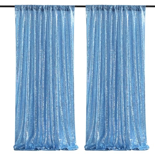 Image of Baby Blue Sequin Backdrop Curtains,2 Panels 4FTx8FT Blue Curtain Backdrop Glitter Party Decorations Background Drapes for Wedding Birthday Anniversary Graduation Photo Booth Decor