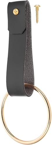 Homoyoyo 2 piezas de accesorios de cuero marrón organizador simple decoración de pared ganchos de anillo para montar en la pared gancho redondo para