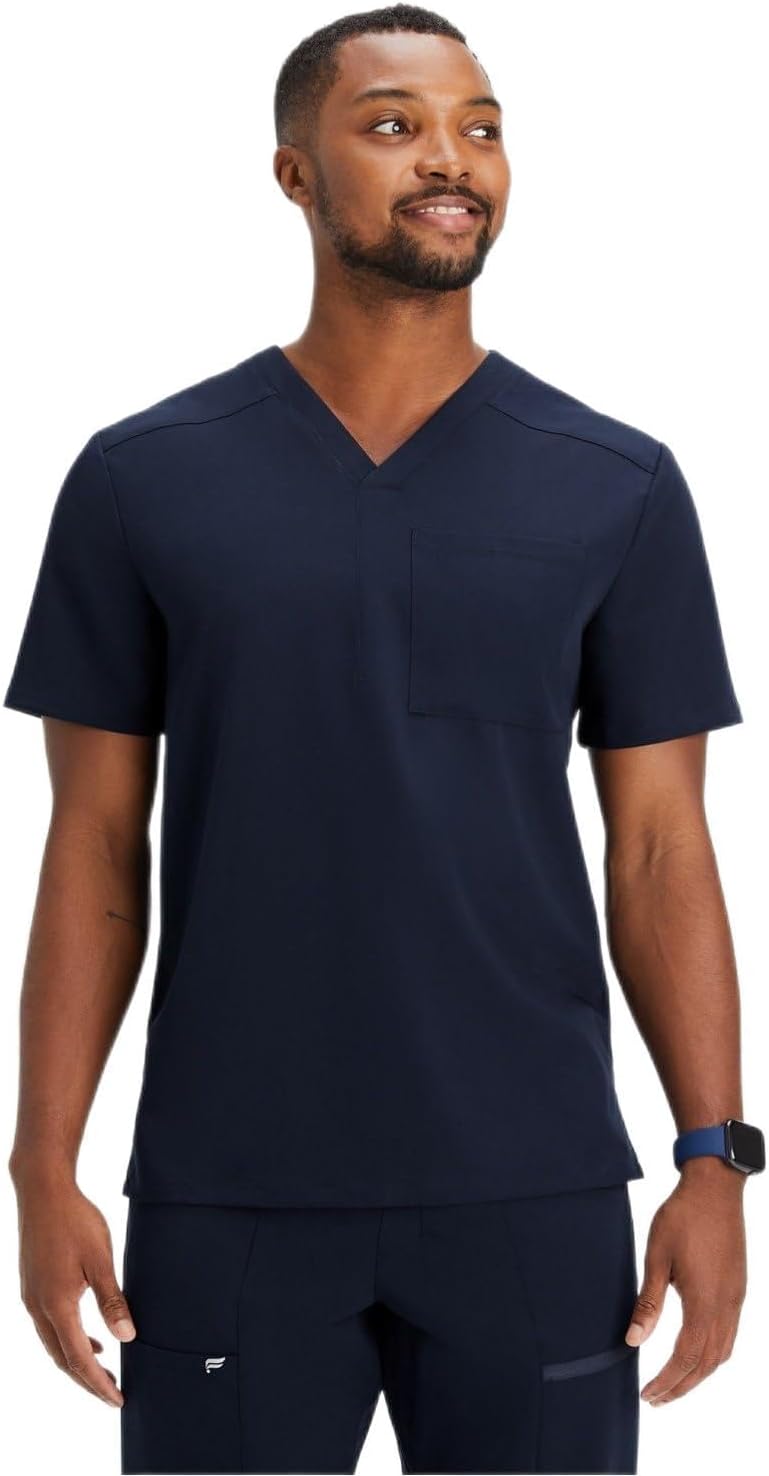 Fabletics Men's Helix 1-Pocket Scrub Top - MotionTech, Wrinkle-Resist, Chest Pocket, Anti-Shrink, Semi-Slim Fit