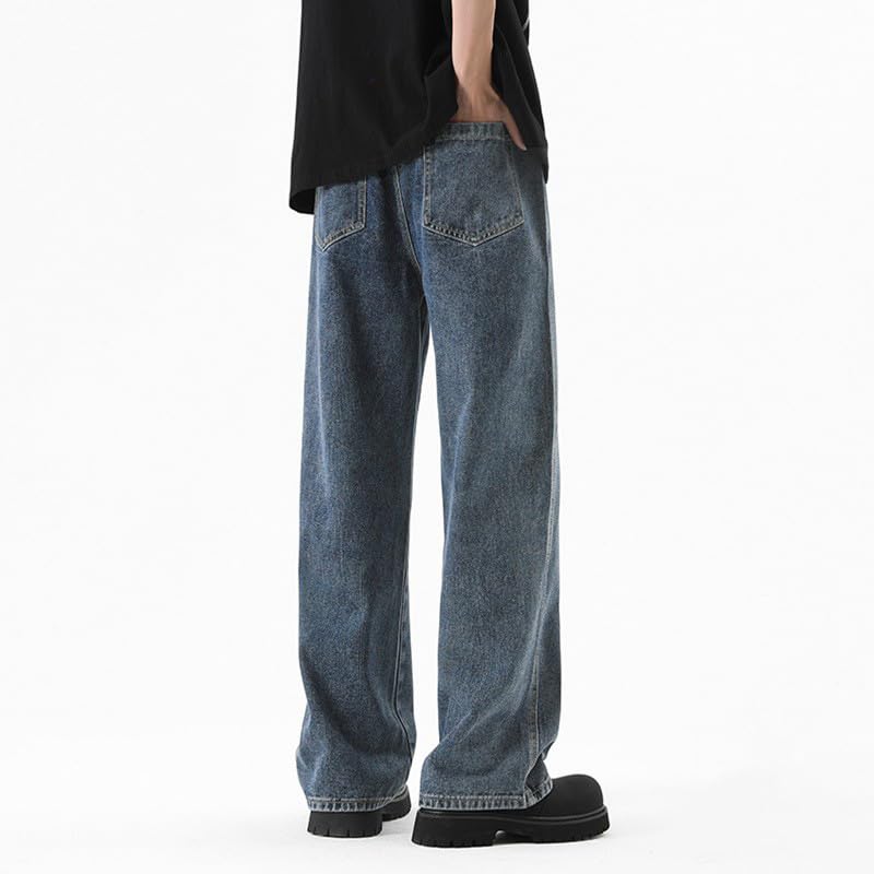 Men's Jeans Spring Drawstring Waist Straight Leg Denim Pants4