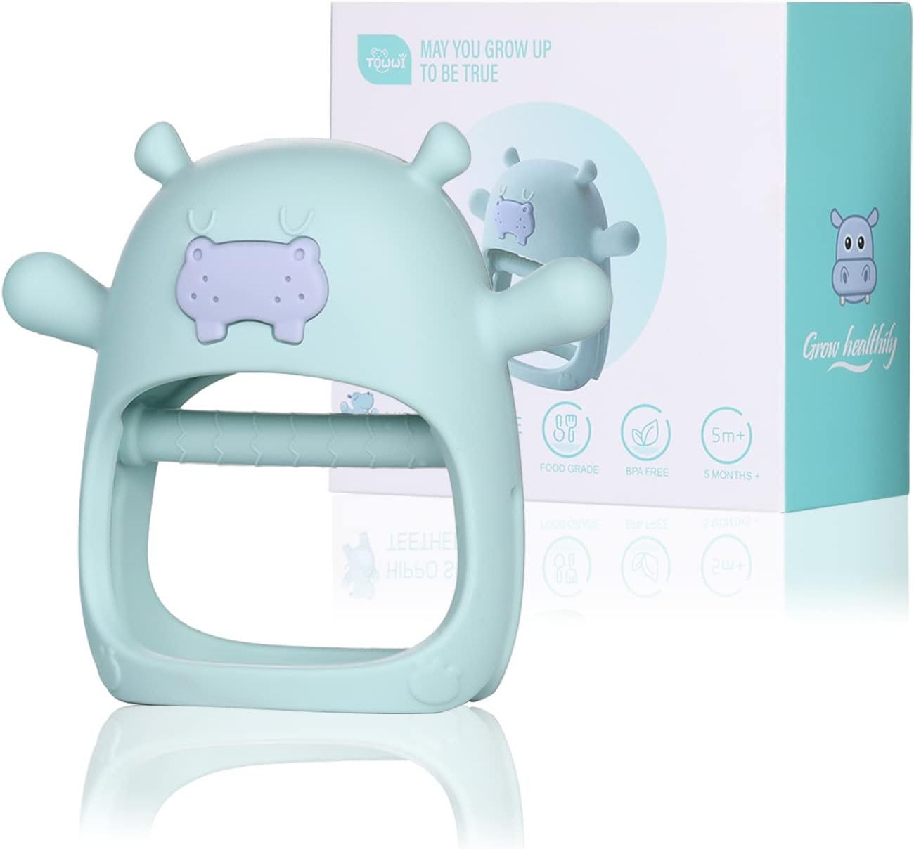 Towwi Teething Toys for Babies 0-6 Months Never Drop Hippo Teething Toys for Babies 6-12 Months Infants, Baby Chew Toys for Sucking Needs, Hand Pacifiers Baby Toys 6 to 12 Months