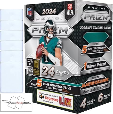 2024 Prizm Football NFL Blaster Packs/Box Trading Cards + Toploader(s) + StreetCards Magnet! (Blaster Box + 6 Toploaders)