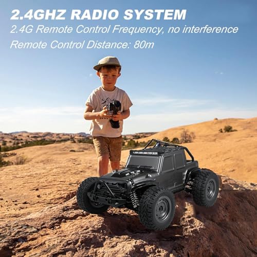 Image of 1:16 Scale All Terrain Remote Control Car, 4X4 High Speed 40 Km /h RC Truck 1 Rechargeable Batteries Waterproof Monster RC Crawlers with LED Light for Kids Boys (Remote Control Off-Road Truck)