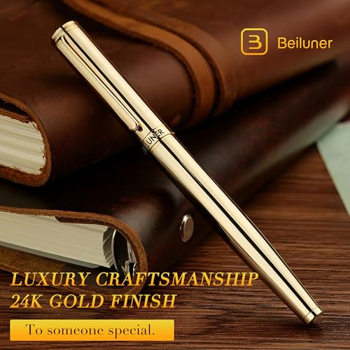 Image of BEILUNER Gold Fountain Pen,Stunning Luxury Pens with 24K Gold Finish, Gorgeous 24K Gilded Nib(Fine), Trustworthy Pen Gift for Men&Women -Ink Converter-Elegant, Professional, Nice Pen for Writing