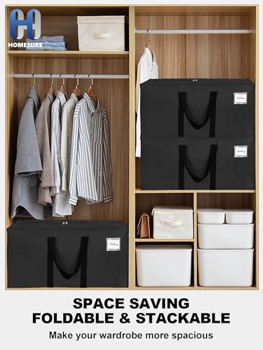 Image of 80 Pack Large Strong Moving Bags with Zippers & Carrying Handles - Water-Resistant - Heavy Duty Storage Tote for Space Saving, Fold Flat, Alternative to Moving Box (Black)