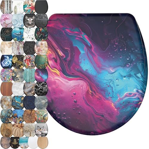 Image of Sanilo Wooden Toilet Seat with Quick Release & Soft Close [ROUND] - Decorative & Slow Close Molded Wood Seat - With One Click for Easy Installation & Cleaning - With Adjustable Fit (Lumen)