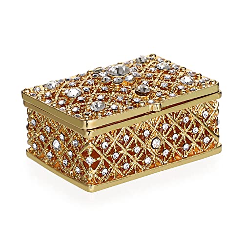 Elldoo Crystal Jewelry Trinket Box Rectangle Small Box Earring Ring Case Necklace Organzier Storage Box Wedding Brithday Gift, Gold #TOP12