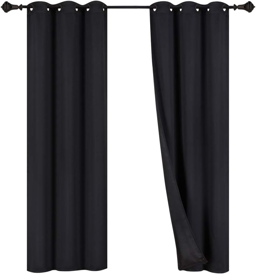 Rama Rose Window Treatment Room Darkening Thermal Insulated Solid Blackout Curtain with Grommets for Bedroom,Living Room, 52" Width X 63" Long Set of 2 Panel,(Black)