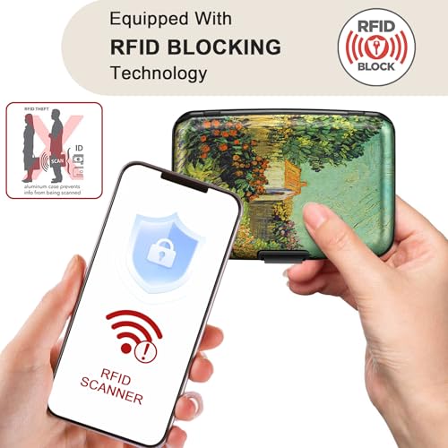 Image of ELFISH Mini RFID Aluminum Wallet Credit Cards Holder Business Card Case Metal ID Case for Men Women(Scenery)