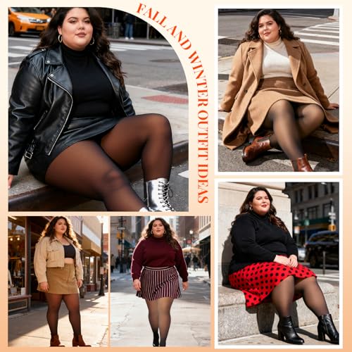 Image of WiliW Plus Size Fleece Lined Tights for Women, Sheer Winter Warm High Waist Thermal Tights Fake Translucent