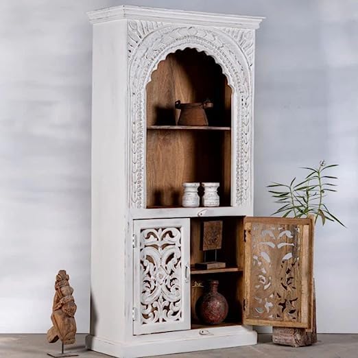 Nazar Art & Craft Furniture Book Shelf Wooden with Door Almirah for