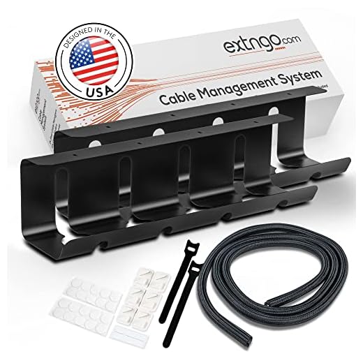 EXTNGO - Under Desk Cable Management Tray [2 Pieces] - Carbon Steel Desk Wire Organizer [16x4x4 in] - No Drilling Wire Management Under Desk with Glue Dots - Elegant Underdesk Tray