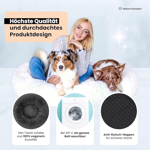 Wahre Tierliebe Hundebett Donut - Das Original - waschbar [M, 80cm, dunkelgrau] Hundekissen, Hundekorb, Flauschiges Hundebett für große, mittelgroße & kleine Hunde
