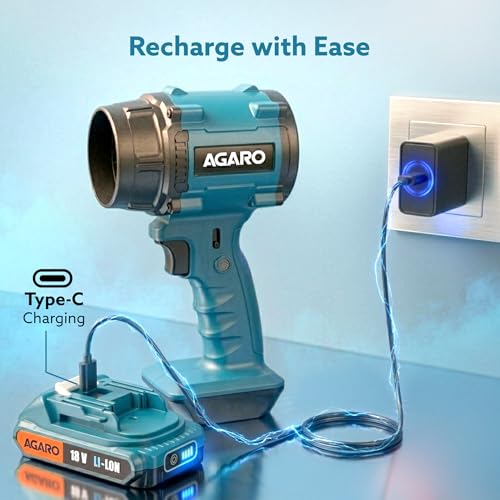 Image of AGARO Regal Cordless Leaf Blower, Rechargeable, Handheld Air Blower, Powerful 500W Motor, Up to 33000 RPM, Air Flow 45 Meter /sec, 18V Electric Dust Cleaner for Car, Home, Garage & Outdoor Clean