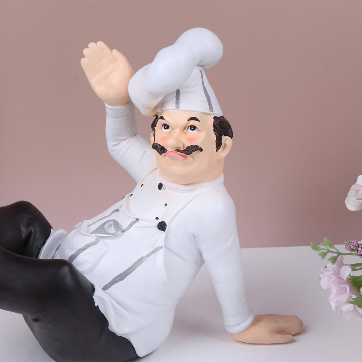 Statua Chef Ornamento Elegante in Resina Stile Europeo Figura Chef da Tavolo Stabile per Decorazione Cucina e Ristorante per Bar e Bistro